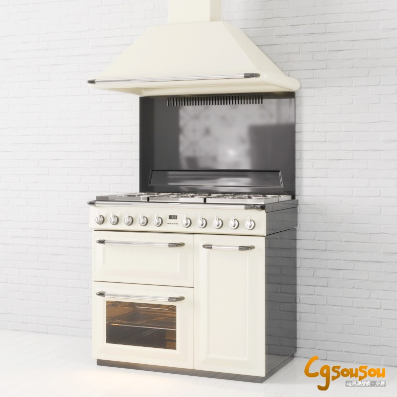 厨房冰箱,烤箱,灶台,水槽,工具设备3D模型下载